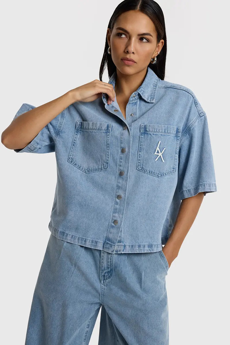 Alix The Label Denim Blouse Korte Mouw