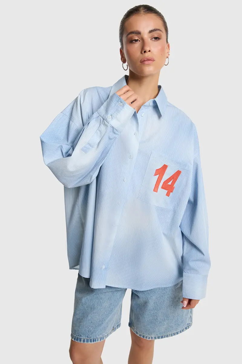 Alix the Label faded stripe blouse soft blue