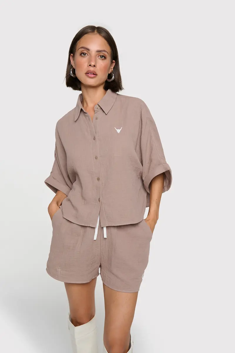 Alix the Label oversized crinkle blouse taupe