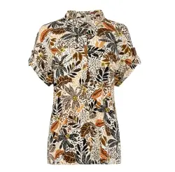 Annelie Top SS Cognac Mixed Palm Trees Tricot | Cognac