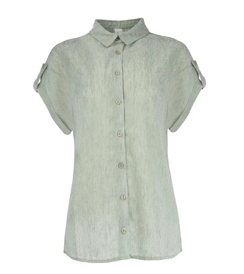 Annelie Top SS Linen Look Hotfix Woven | Mint