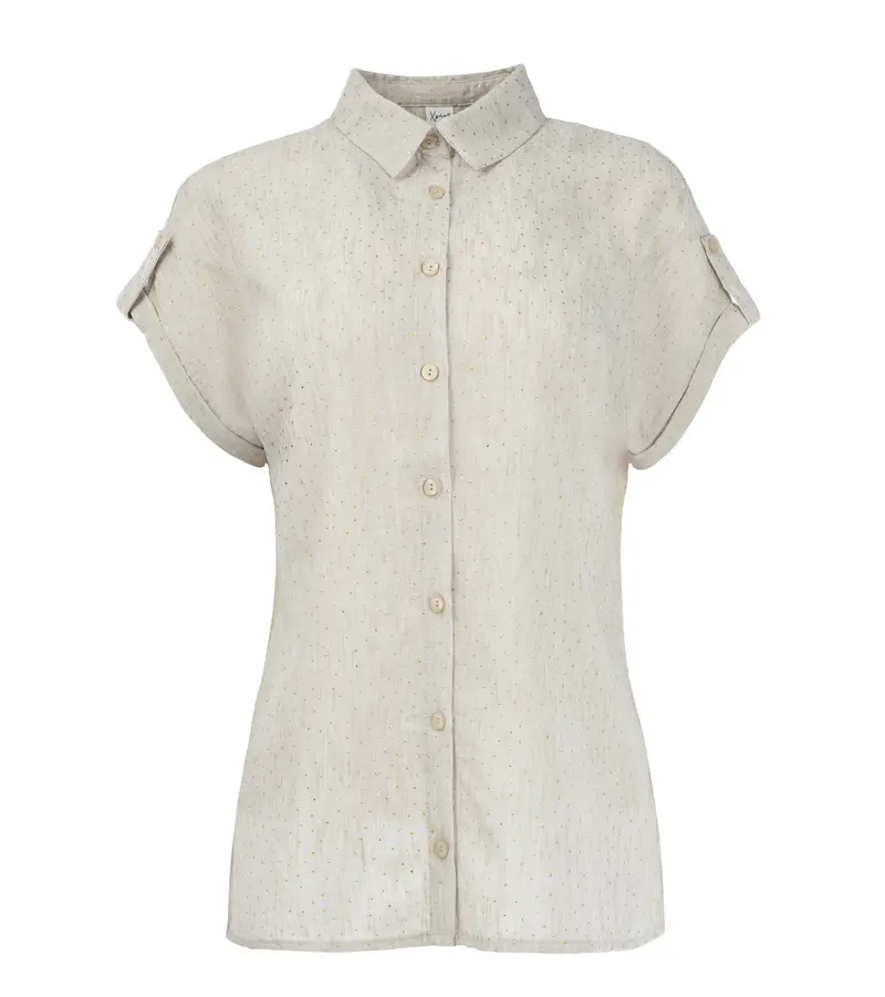 Annelie Top SS Linen Look Hotfix Woven | Sand