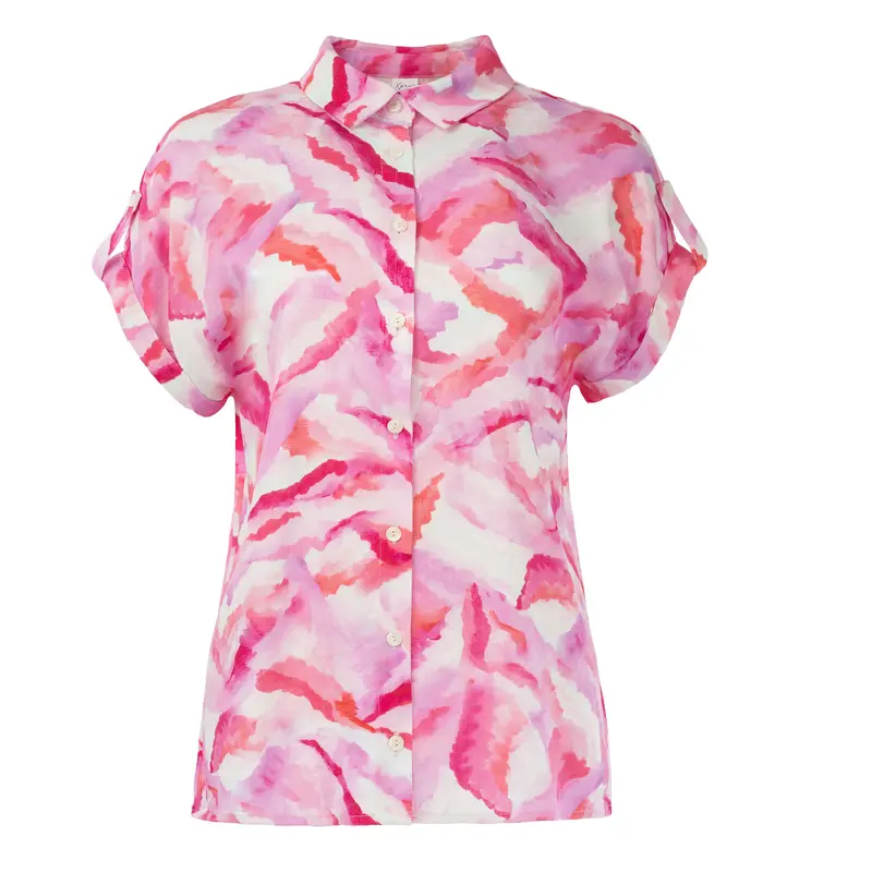 Annelie Top SS Pink Watercolour Woven | Pink