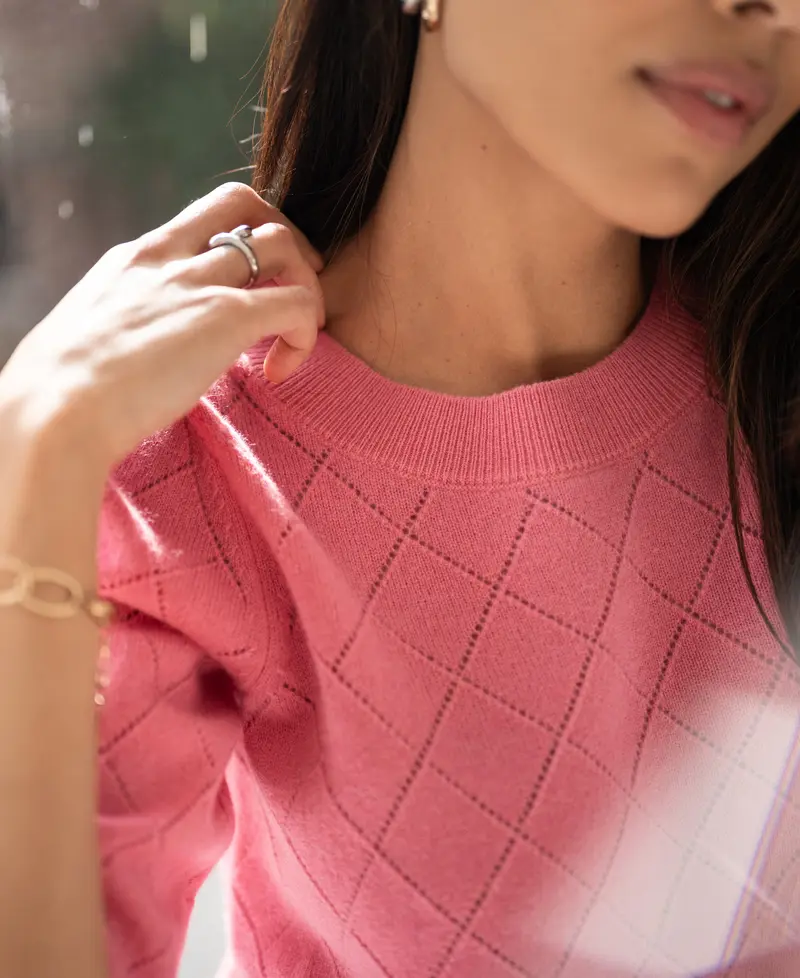 Argyle merinotrui LE HARVARD Roze