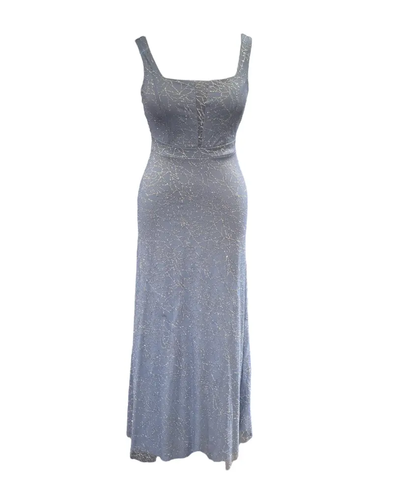 Avond-Feest maxi jurk lang met U-hals | Blauw