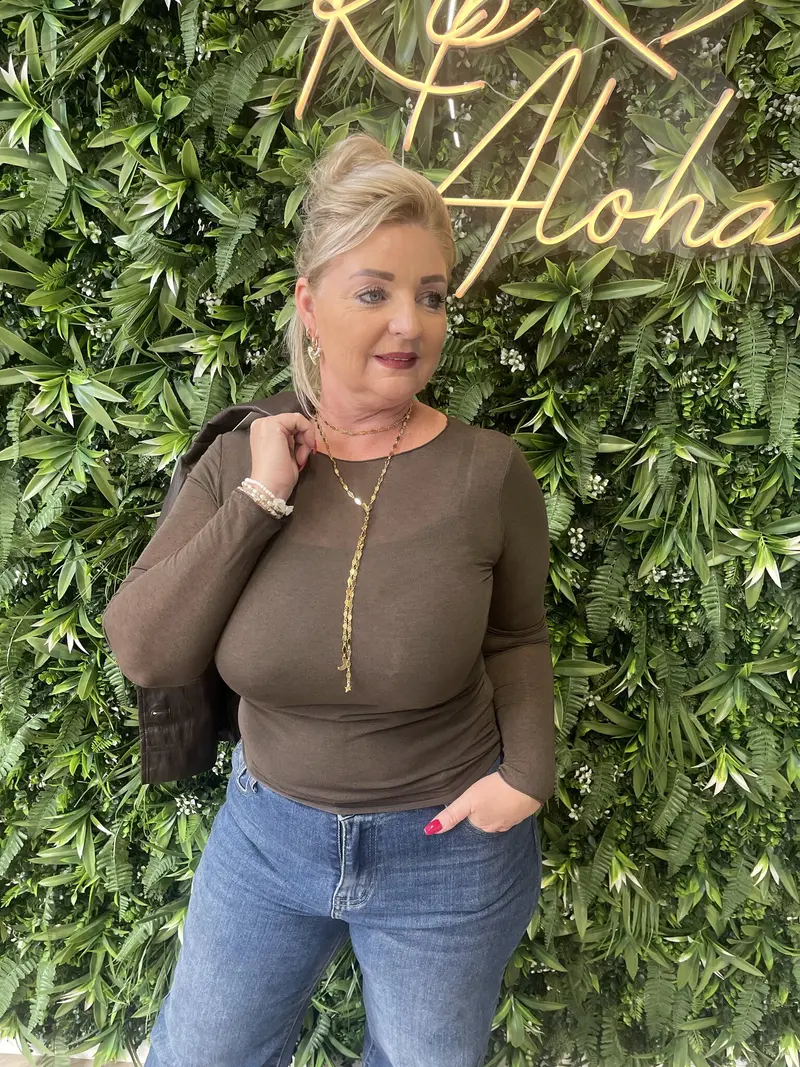 Basic mesh top donkerbruin