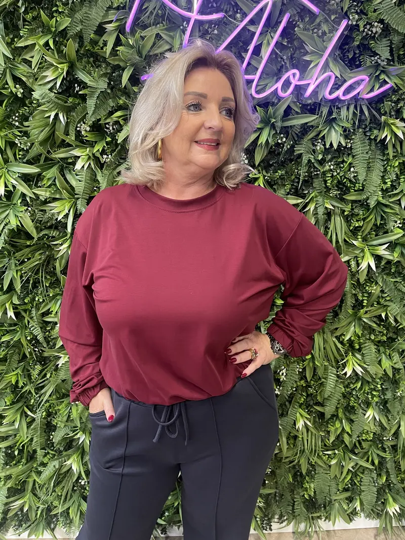 Basic trui elastiek bordeaux