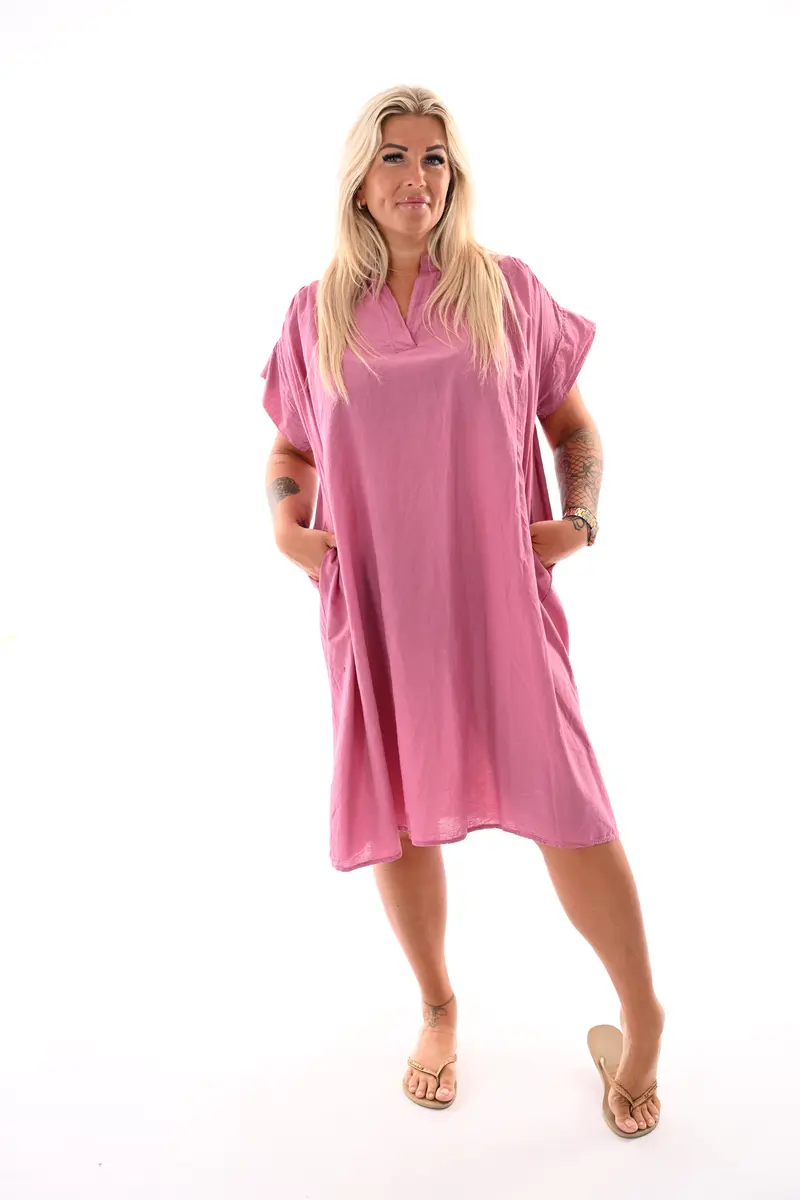 Basic tuniek v-hals met zakken oudroze