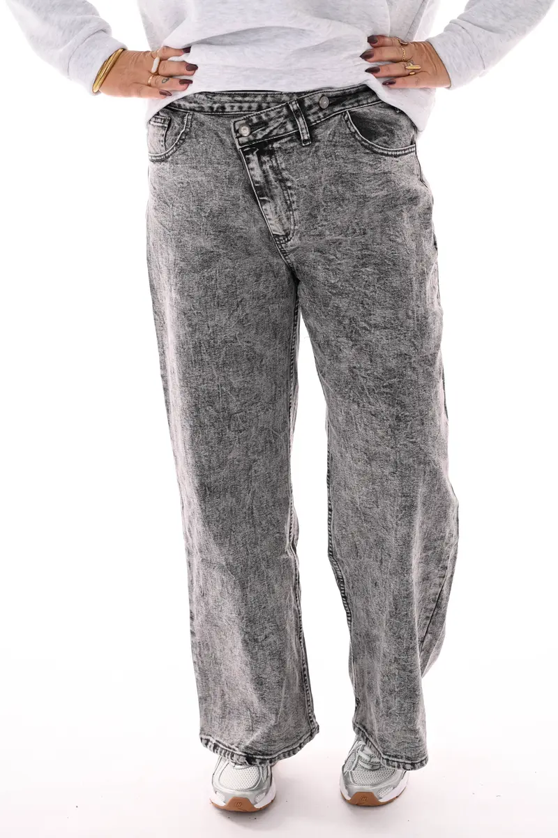 BB.S jeans wide leg schuine knoop grijs