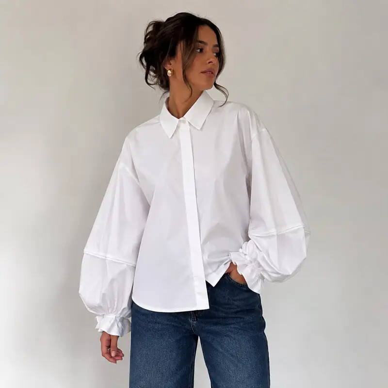 Blouse ballonmouw ruffle wit
