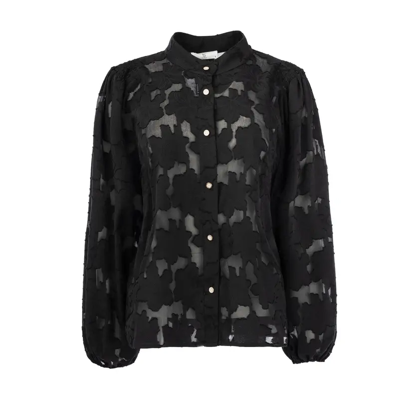 Blouse Calgary LS-RMJ Tone-on-tone Flower Ausbrenner | Black