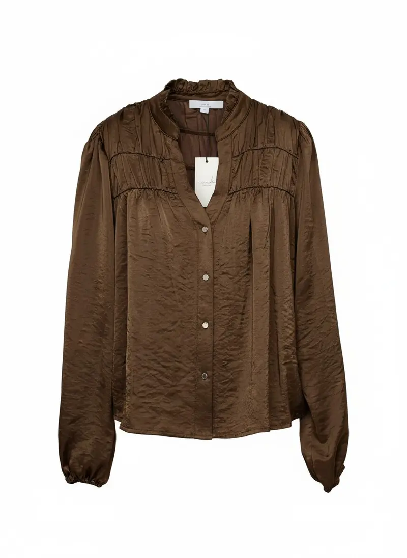 Blouse Cess Light Crincle Shiny Satin | Mid Brown