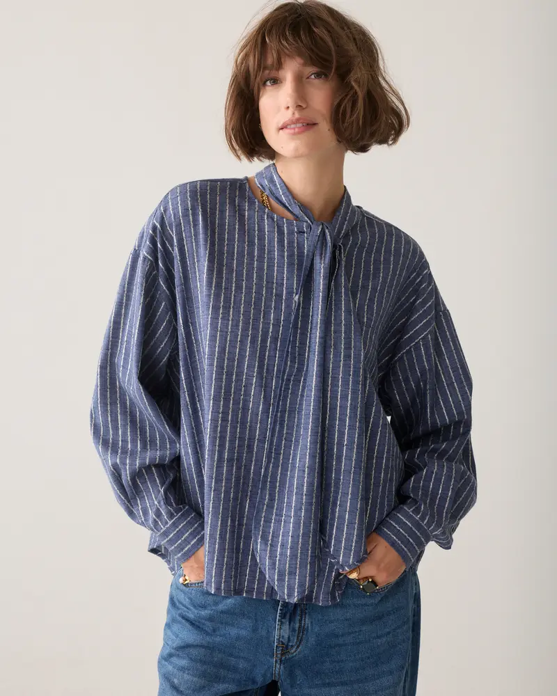 Blouse denim met strik