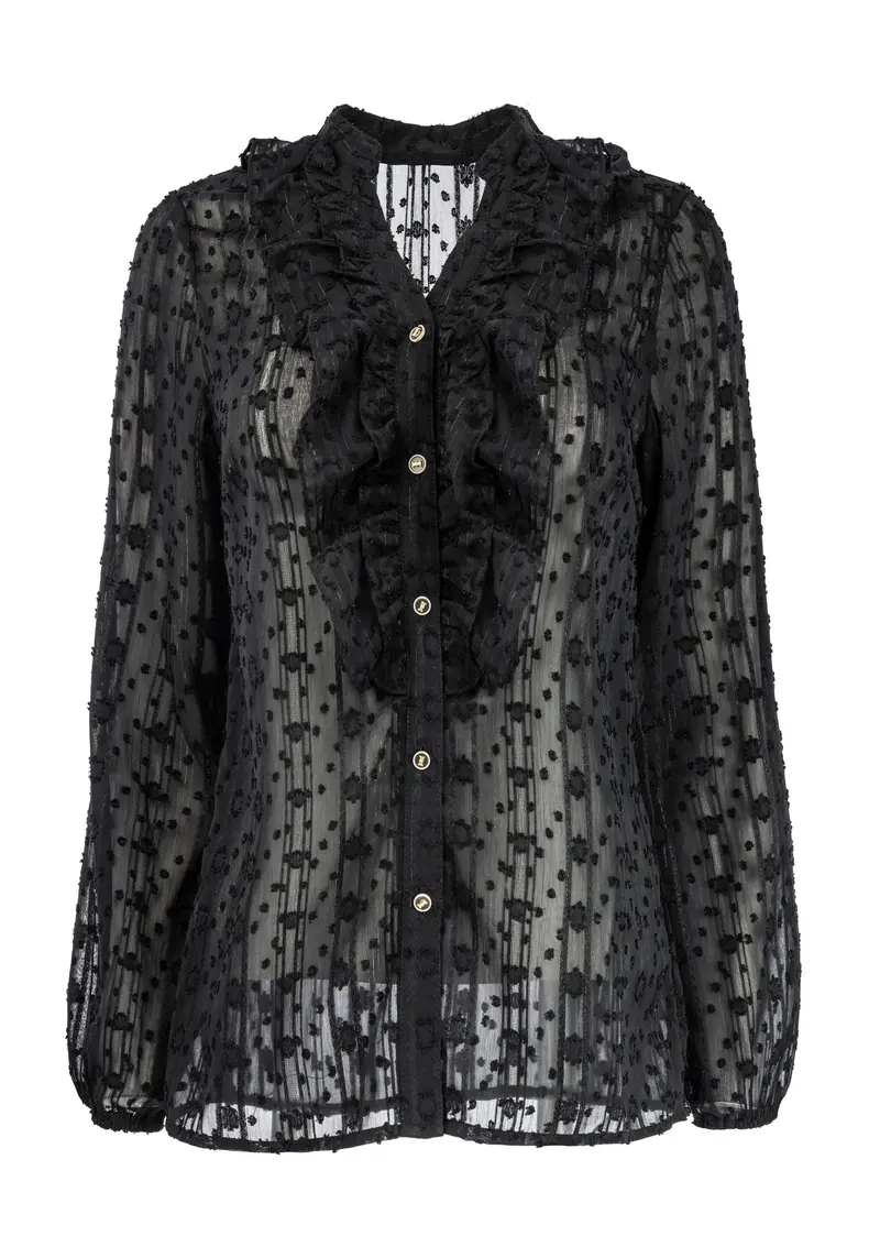 Blouse Donna LS-RMJ Stripe Dot Lurex Chiffon | Black