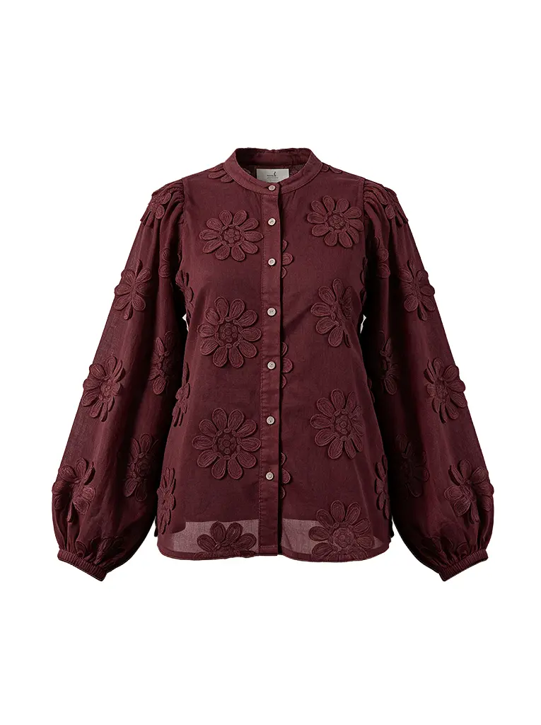 Blouse Job LS New Flower Embroidery | Bordeaux