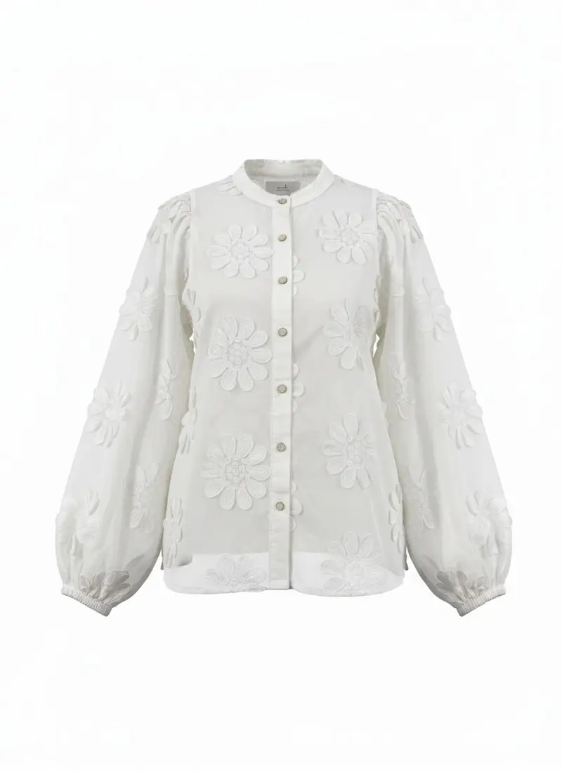 Blouse Job LS New Flower Embroidery | Creme