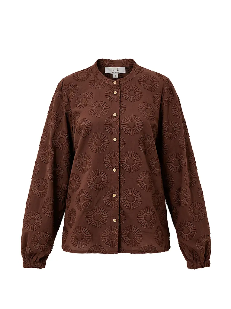 Blouse Job LS Sunny Flower Embroidery | Brandy Brown
