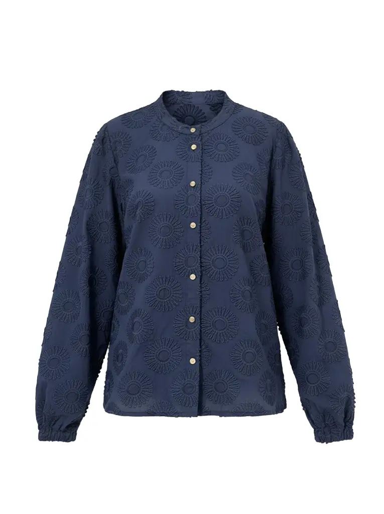 Blouse Job LS Sunny Flower Embroidery | Navy