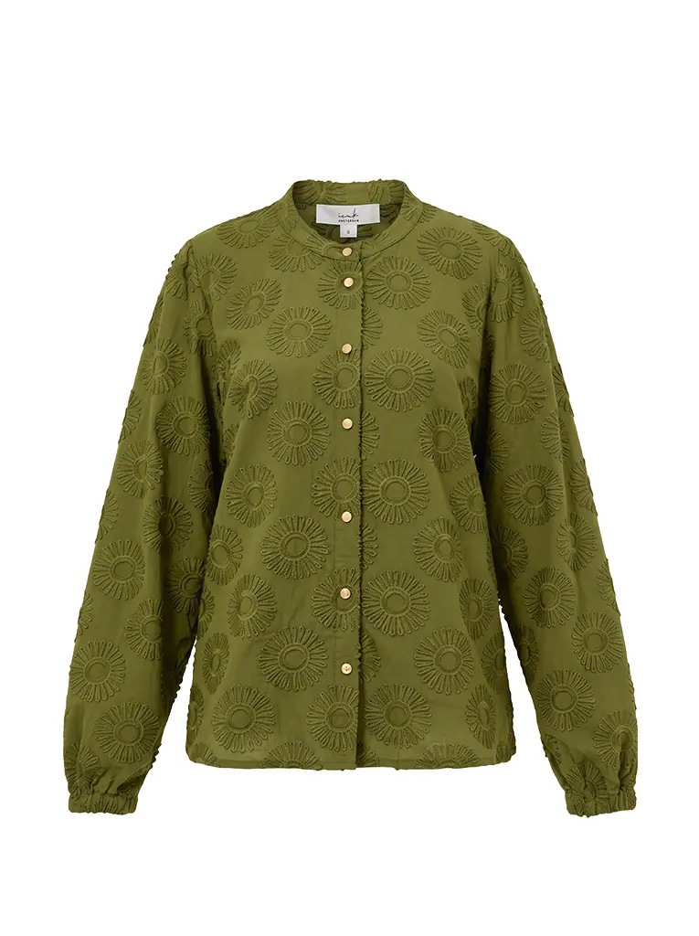 Blouse Job LS Sunny Flower Embroidery | Olive