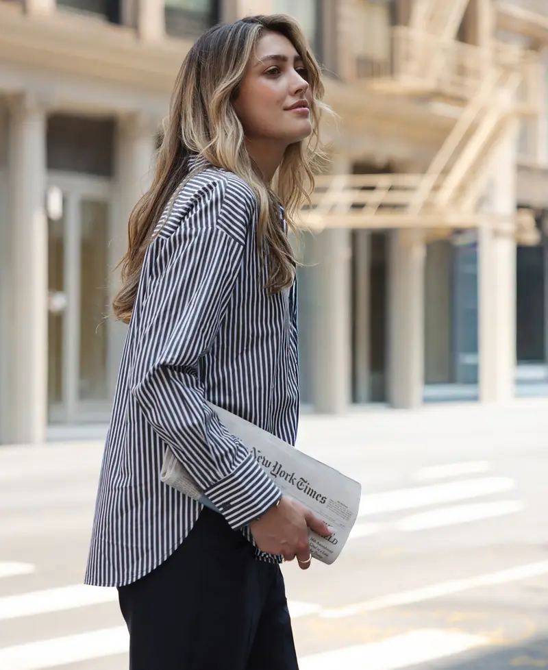 Blouse LA PASCALLE Wit-Antraciet gestreept