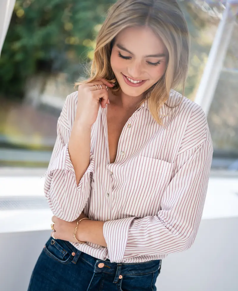 Blouse LA PASCALLE Wit - Donkerrood gestreept