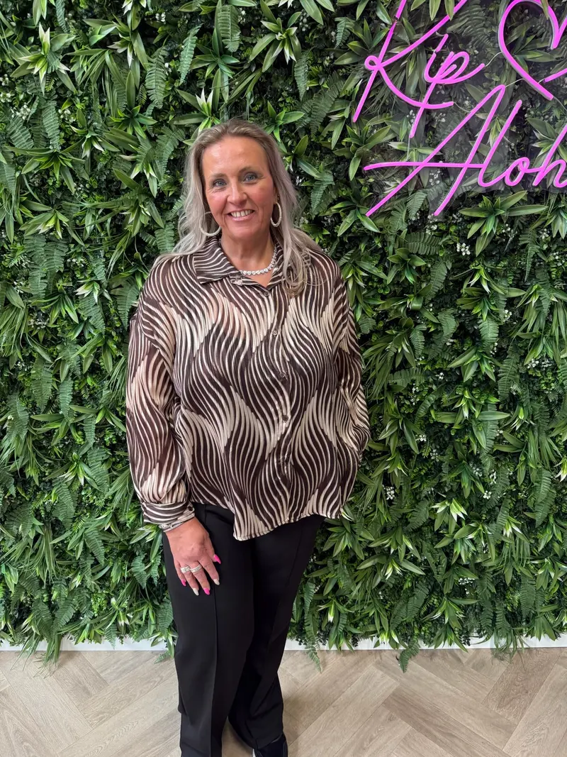 Blouse lines donkerbruin