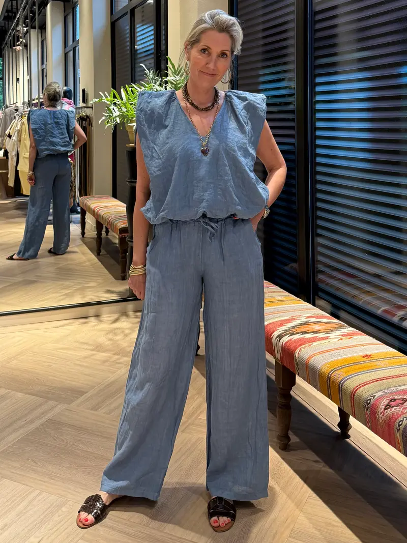 Blouse Linnen Boxy Jeansblauw