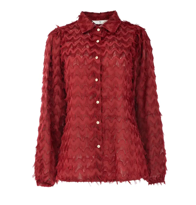 Blouse Mayliera LS-RMJ Chevron Chiffon Fringe | Rhubarb Red