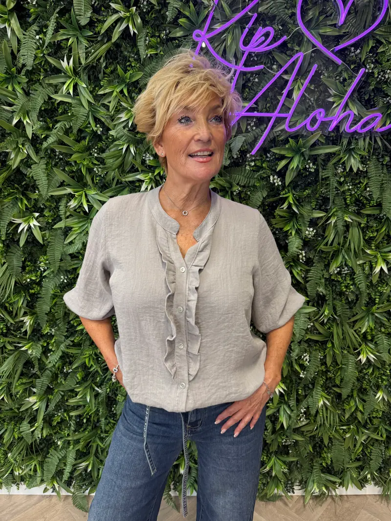 Blouse roezel 3/4e mouwen taupe