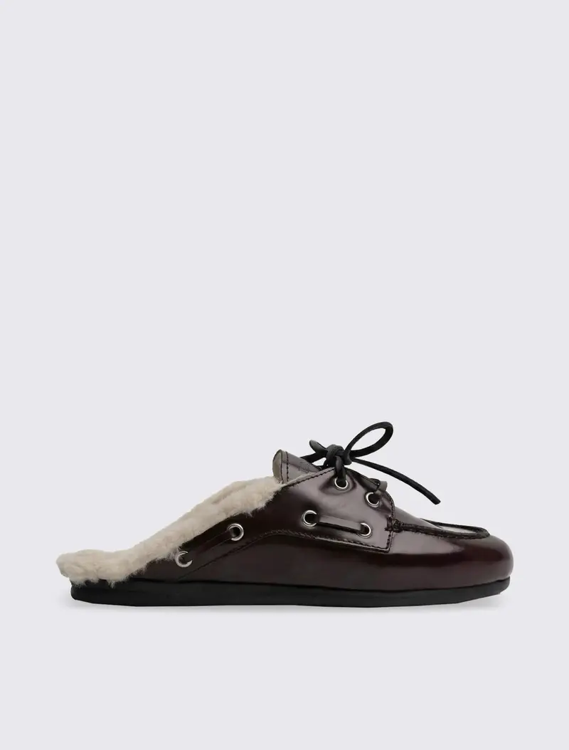 Boat Loafer Mule Fur Box Leather