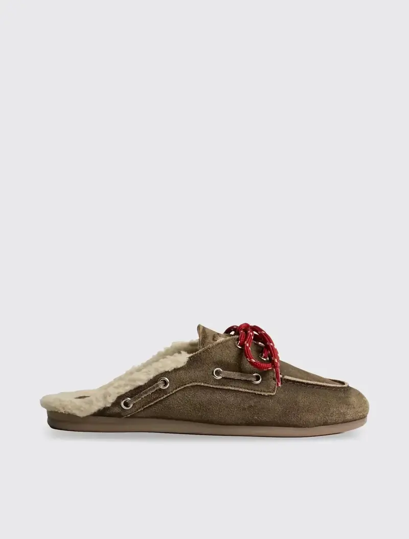 Boat Loafer Mule Fur Suede