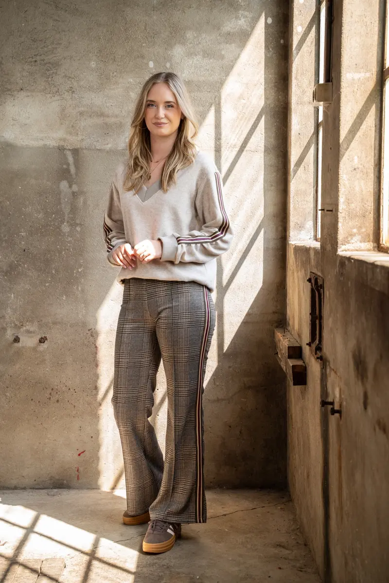 Broek Aleyna Tape Knitted Check | Dark Brown