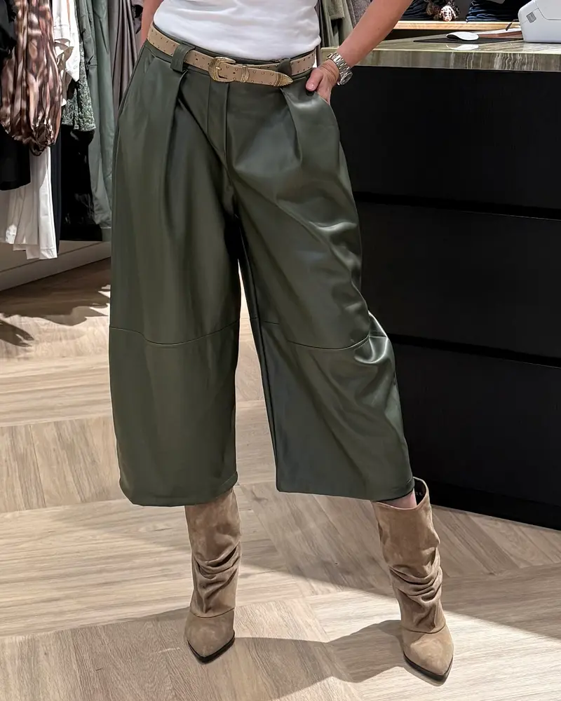 Broek Carol Culotte PU Olijfgroen