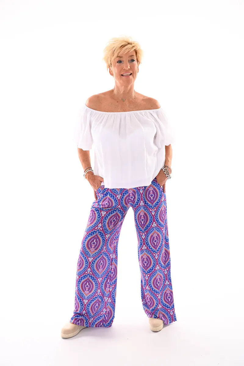 Broek met print damast kobaltblauw