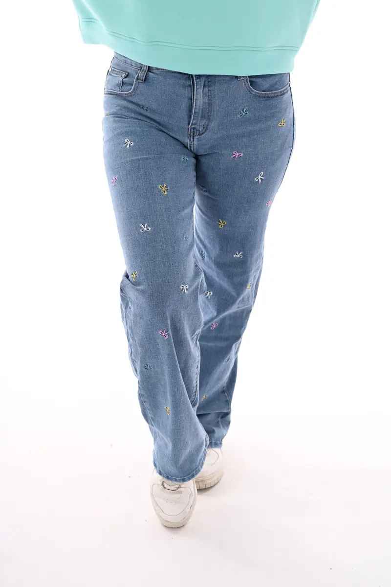 BS Jeans wide leg strikjes blauw