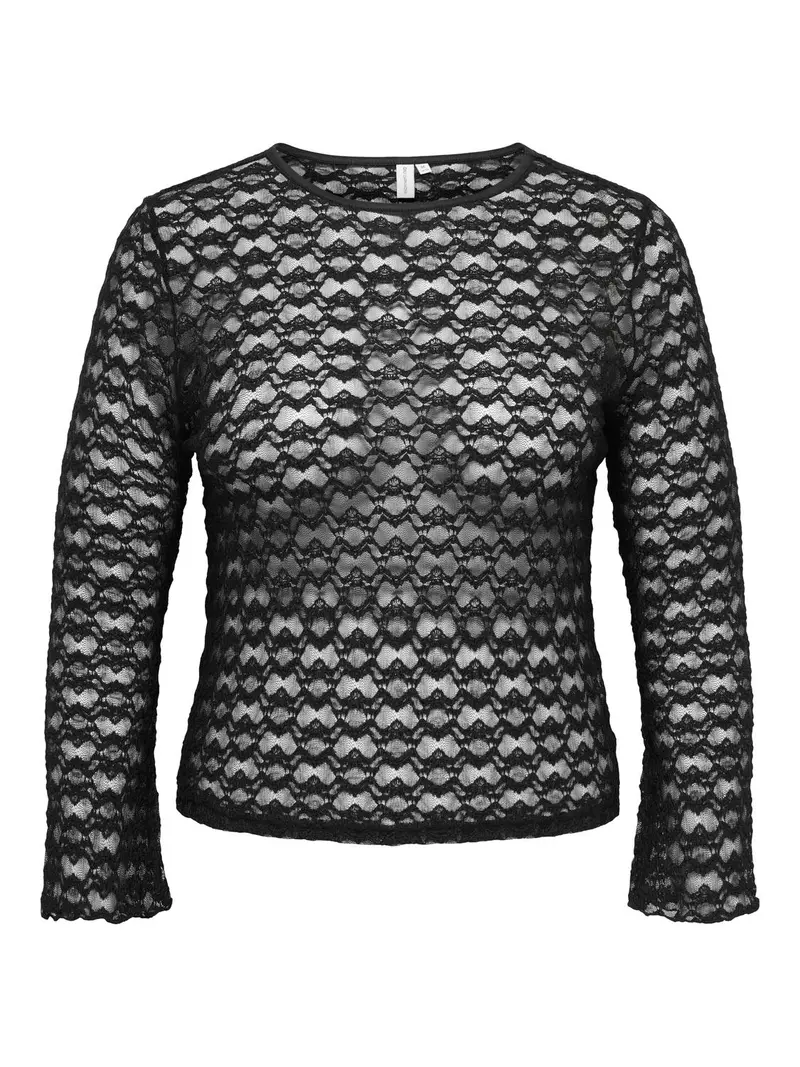 CARAYA L/S O-NECK A-SLEEVE LACE TOP