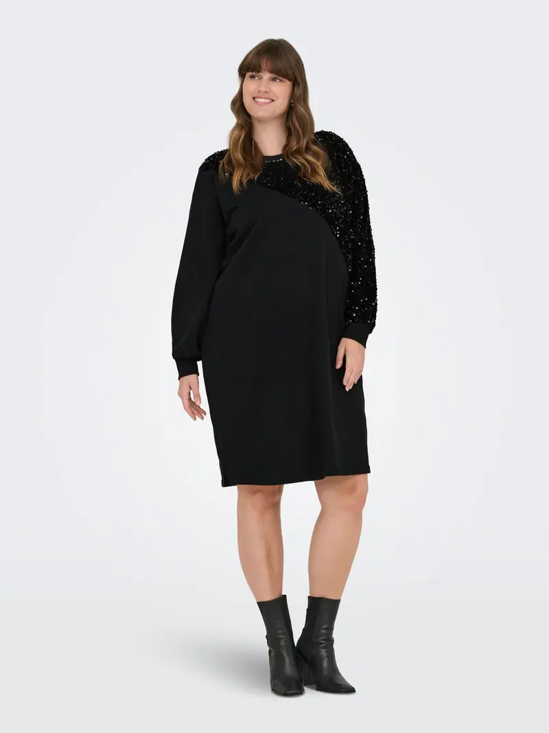 CARNELLIE L/S O-NECK BLK SWEAT DRESS