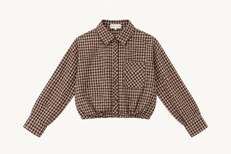 Check blouse cropped brown