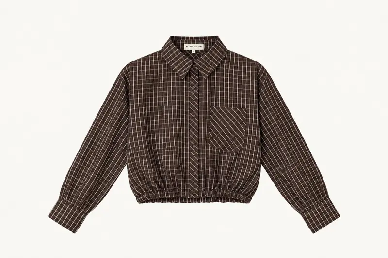Check blouse cropped coffee