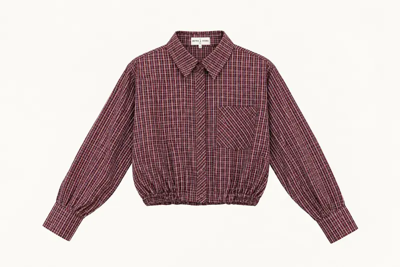 Check blouse cropped wine