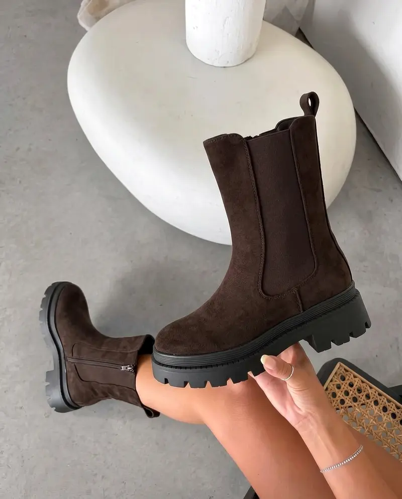 Chelsea Chunky High Boots - Brown