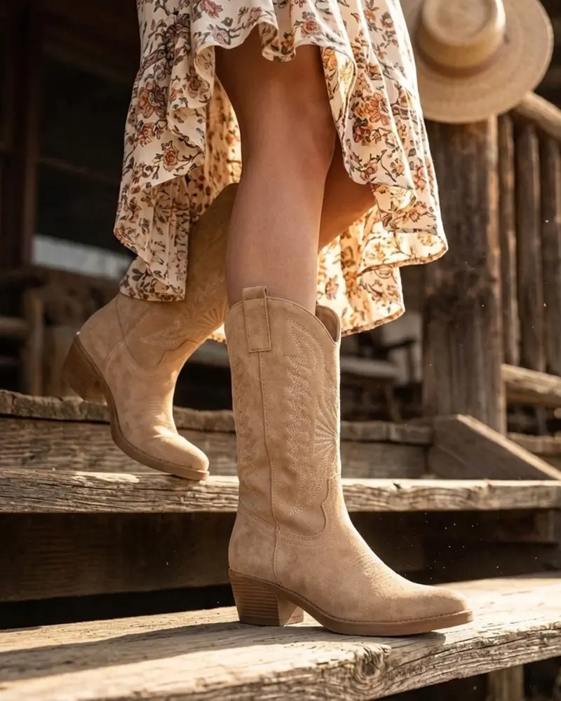 Classic Western Boots - Khaki