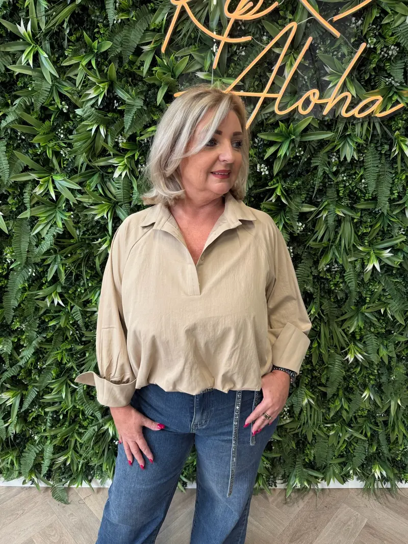 Cropped blouse met wijde mouwen camel
