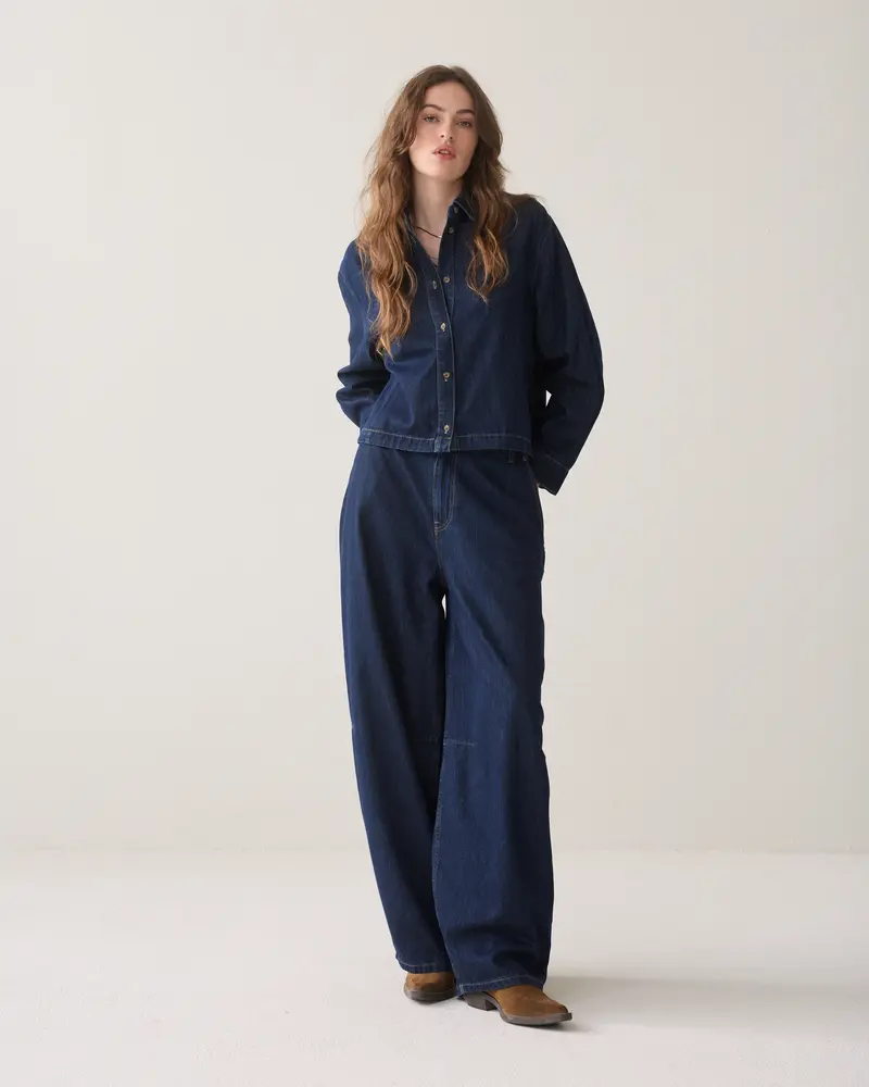 Cropped blouse rinse denim