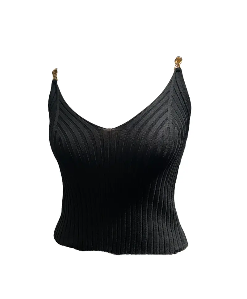 Dames hemd slim met gouden haak 47cm | Zwart