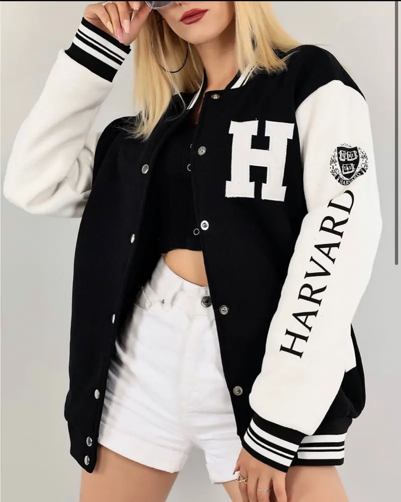 Damesjas jack met klik knopen Harvard | Zwart-Wit