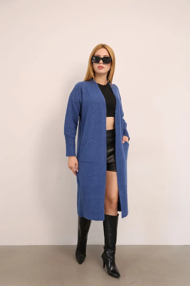 Damesvest lang met zakken | Blauw