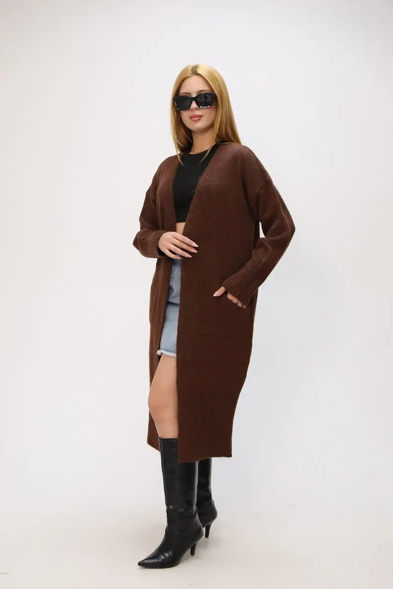 Damesvest lang met zakken | Bruin