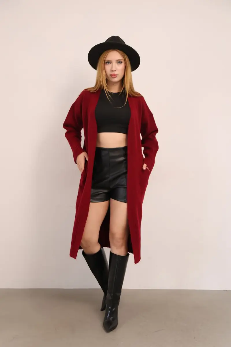 Damesvest lang met zakken | Donker Rood