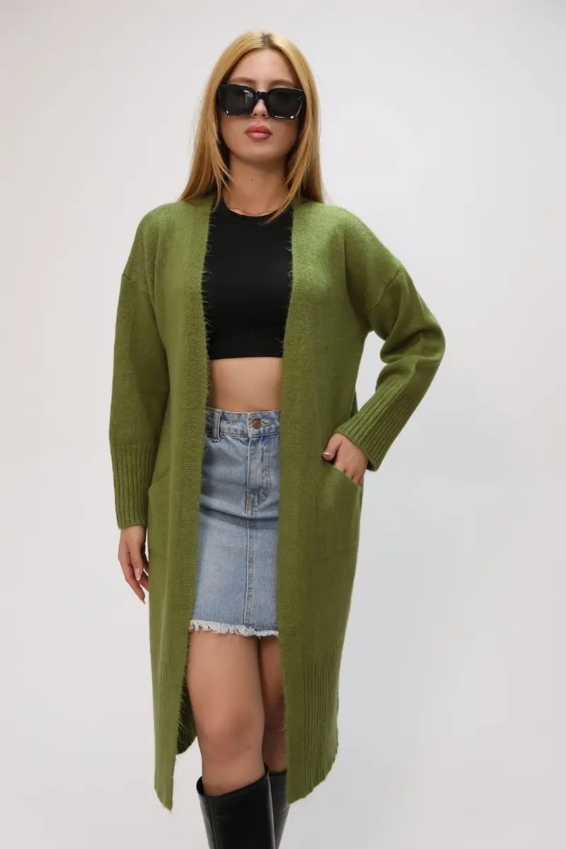 Damesvest lang met zakken | Groen